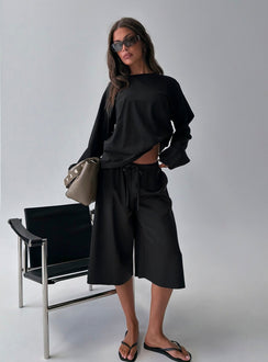 Ammeliah Satin Tie Waist Longline Shorts Black