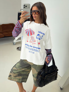 Enjoy The Sunshine Layered Long Sleeve Graphic Tee White / Blue Stripe
