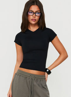 Daily Define High V Neck Short Sleeve Top Black