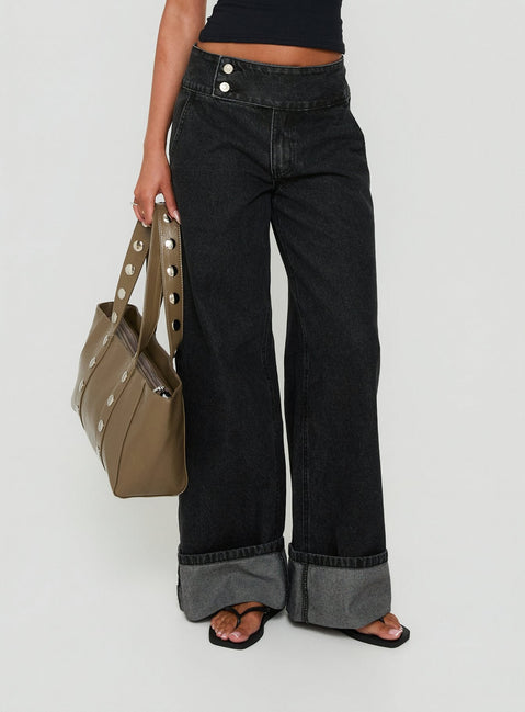 Nikoletta Foldover Jeans Washed Black
