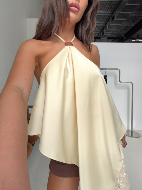 Lisada Halter Asymmetrical Top Lemon