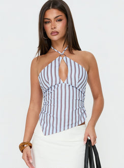 Idiana Halter Keyhole Top Blue Stripe