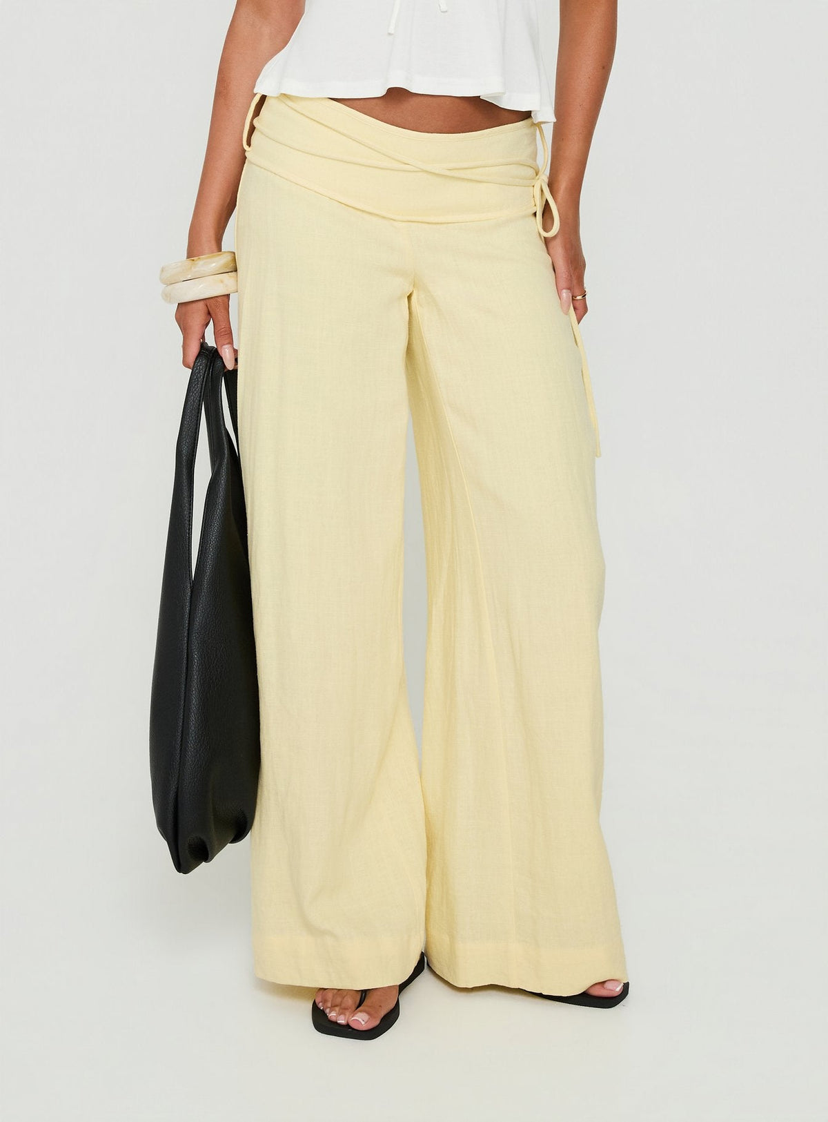 Silver Moon Linen Blend Tie Pants Lemon