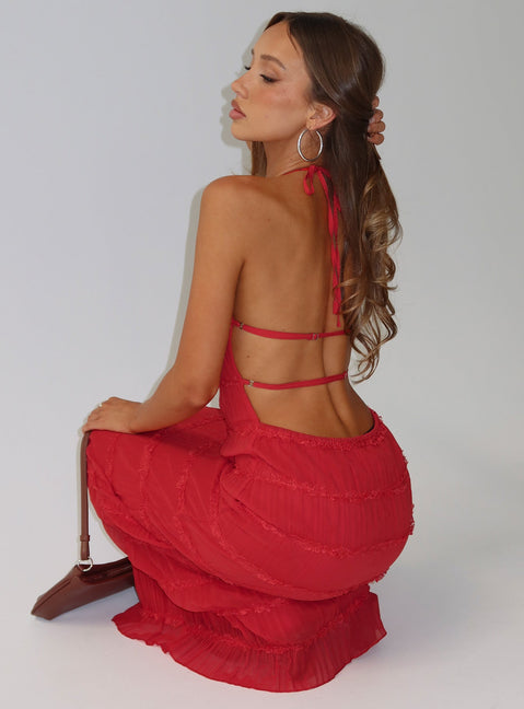 Klarissa Halter Maxi Dress Red