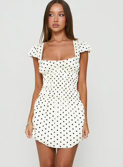 Evangelie Ruched Mini Dress White Polka