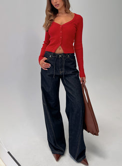 Bruiser Tie Waist Mid Rise Wide Leg Jeans Dark Indigo