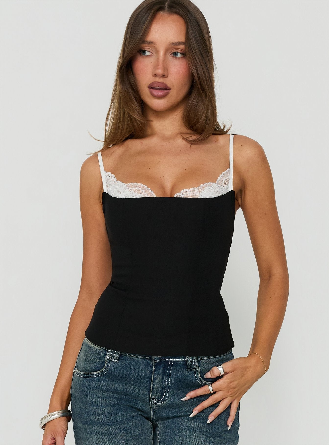 Renaissance Corset Lace Top Black / White