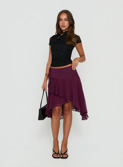 Jesarna Asymmetrical Wrap Midi Skirt Plum