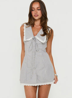 Mayci Collared Lace Trim Romper White Check