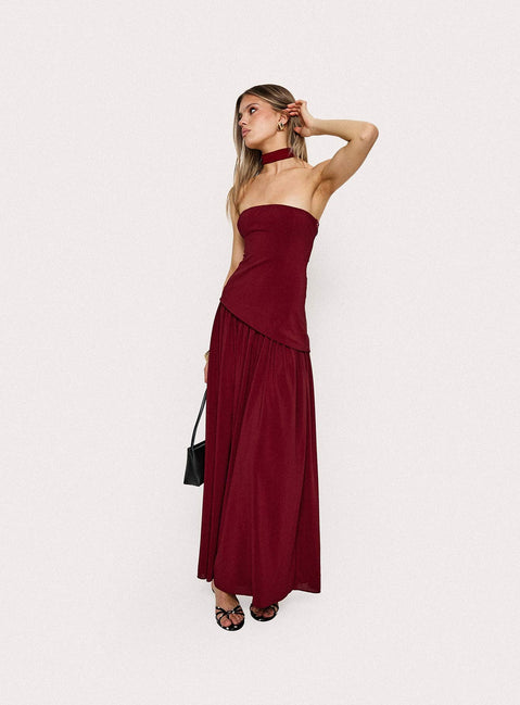 Odela Strapless Drop Waist Maxi Dress Cherry