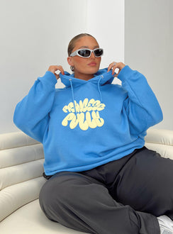Princess Polly Hoodie Sweatshirt Bubble Text Blue / Yellow Curve regular 