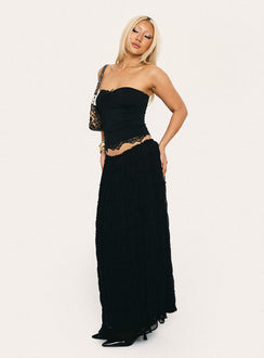   side view of model wearing Princess Polly Estefania Maxi Skirt Black Maxi 
