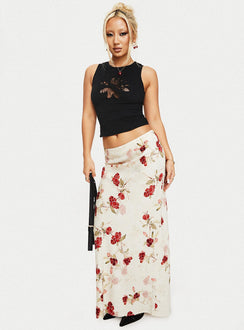   front view of model wearing Princess Polly Jodie Maxi Skirt Cream / Floral Maxi 