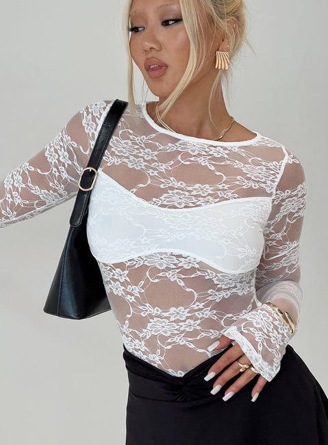 Feelix Long Sleeve Lace Bodysuit White