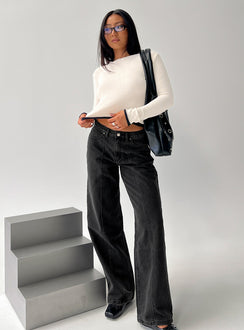 front view of model wearing Princess Polly Lando Low Rise Straight Leg Jeans Washed Black Low Rise Jeans 