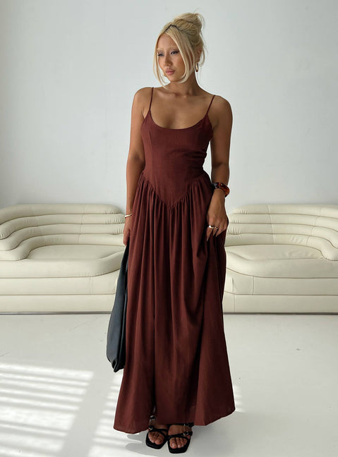 Palisades Tie Up Maxi Dress Brown | Princess Polly Palisades Tie Up Maxi Dress Brown | Princess Polly