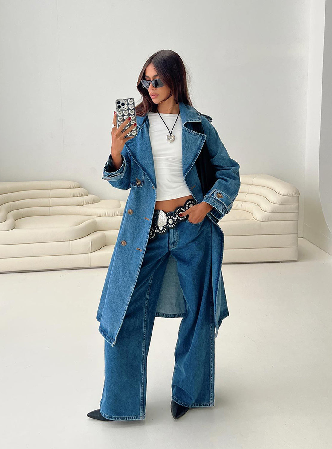 Honeyed Denim Trench Coat Mid Wash | Princess Polly
