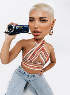 back view of model wearing Princess Polly Luci Halter Top Multi 