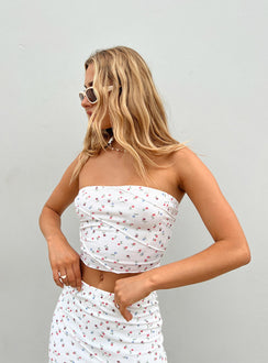 product Princess Polly Sleeveless Asymmetric Neckline  Oscar Strapless Top White Floral