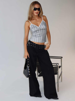 front view of model wearing Princess Polly Baccarat Belted Denim Pant Black Low Rise Jeans 