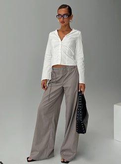 front view of model wearing Princess Polly Just Have Fun Wide Leg Pant Grey Tall High Waisted Pants 