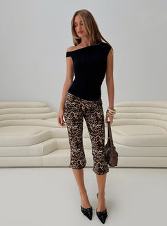 side view of model wearing Princess Polly Firecracker Capri Pants Leopard High Waisted Pants 