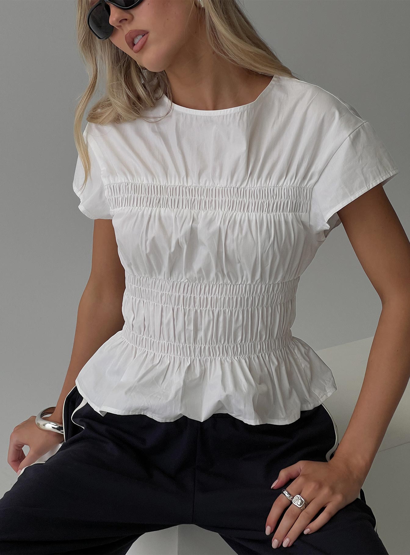 Dripping Diamonds Ruched Top White