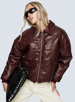 Worldwide Faux Leather Jacket Burgundy