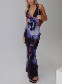 side view of model wearing Princess Polly Bittersuite Cowl Maxi Dress Black Cowl Neck 