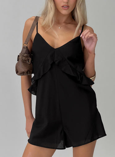 Diamonds Dancing Ruffle Detail Playsuit Black