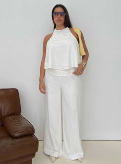 front view of model wearing Princess Polly Silver Moon Linen Blend Tie Pants White Curve High Waisted Pants 