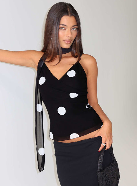Jenae Scarf Detail Cami Top Black / White Polka