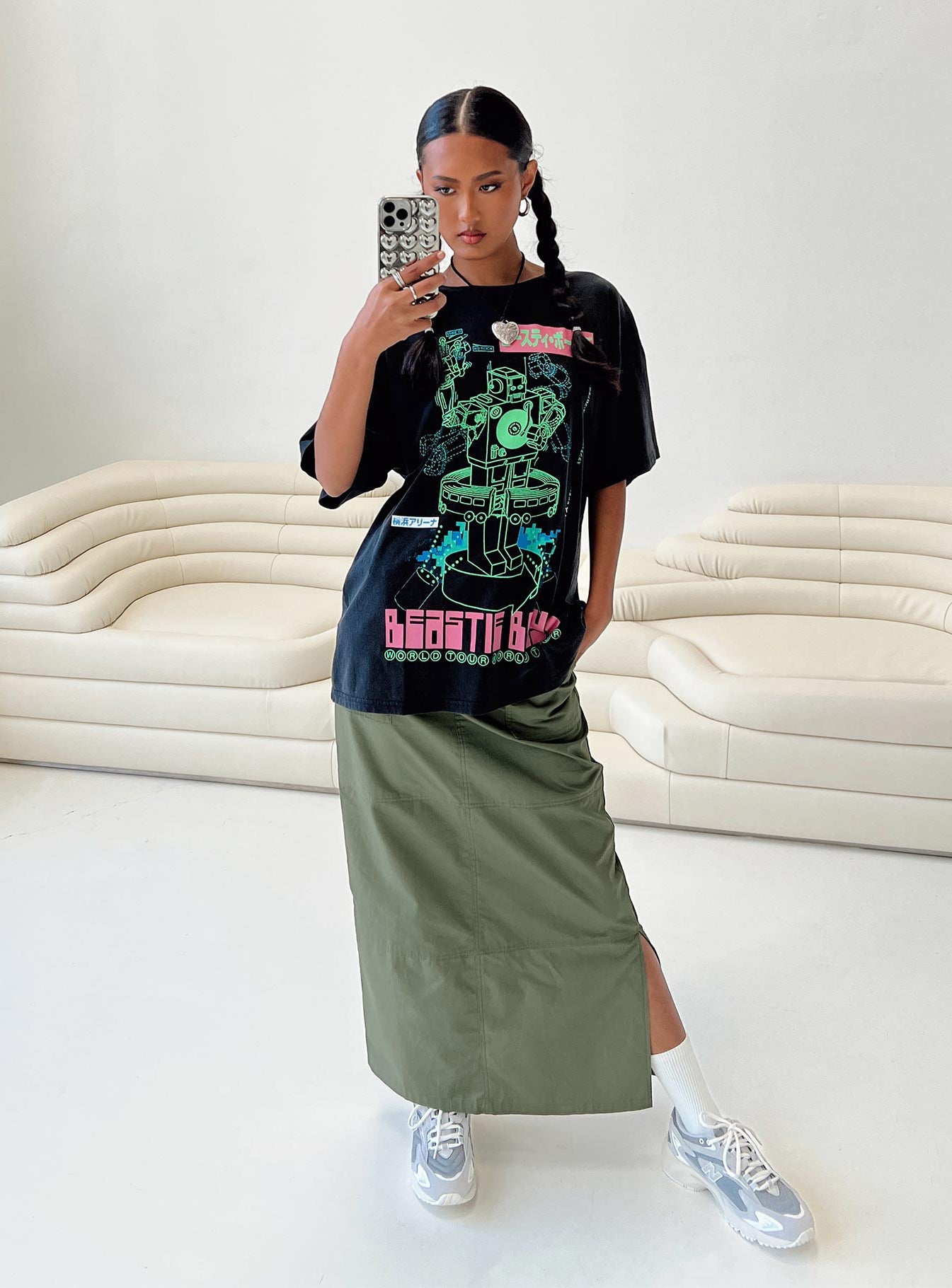 product Princess Polly Half Sleeves Asymmetric Neckline  Beastie Boys World Tour Oversized Tee Black