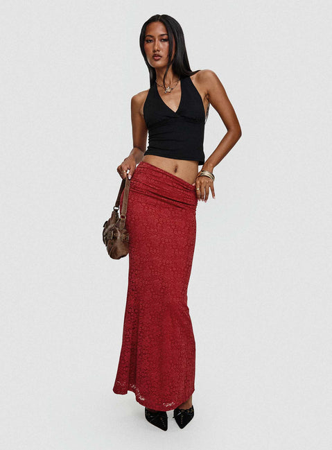   front view of model wearing Princess Polly Silene Maxi Skirt Red 