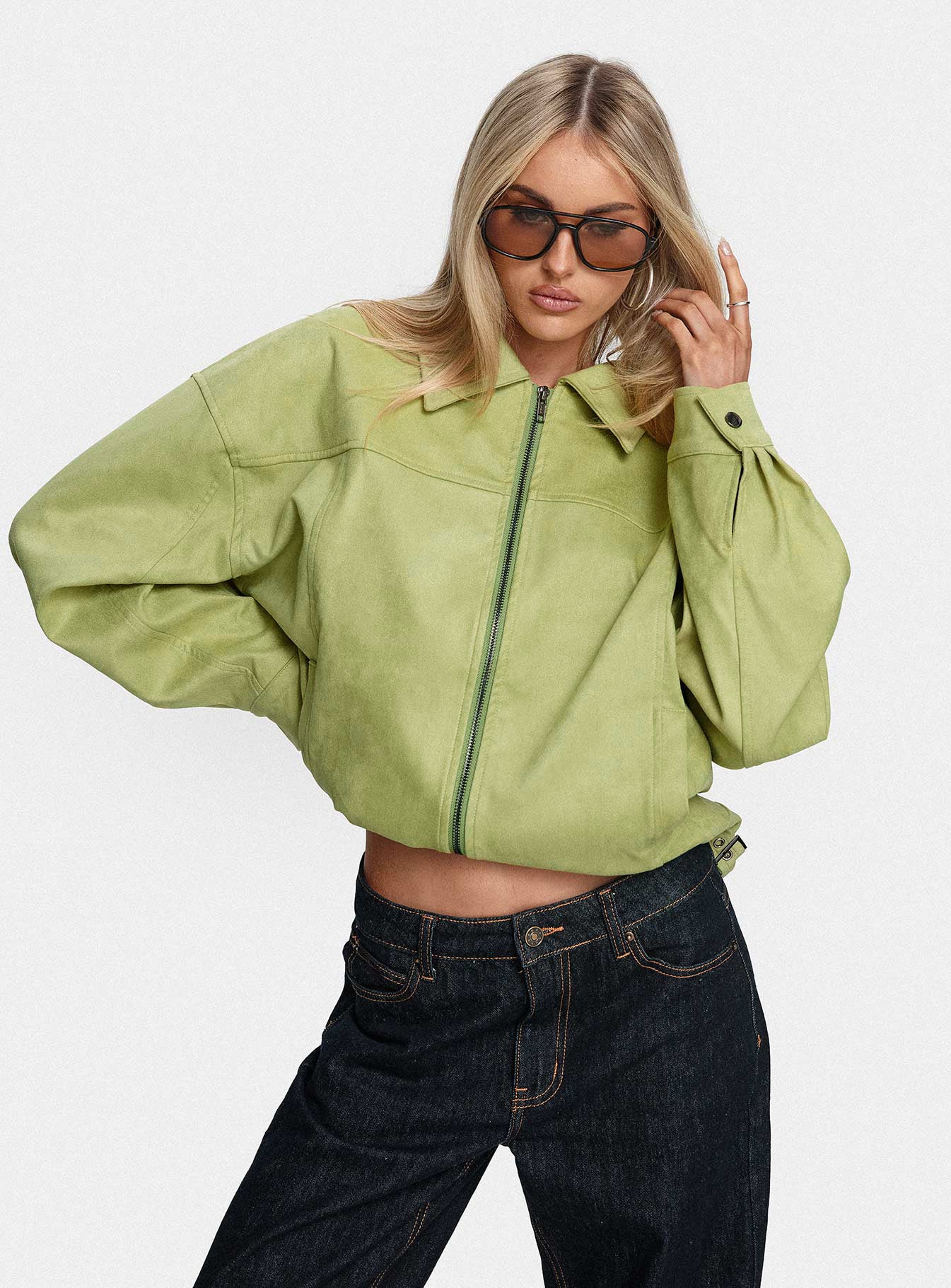 Goldsmith Faux Suede Bomber Jacket Matcha