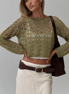 side view of model wearing Princess Polly Birdena Sweater Green Cropped 