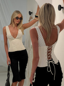Briannah Contrast Corset Top Cream Polka