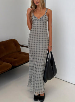 Baley Bias Cut Frill Maxi Dress Grey / White Check