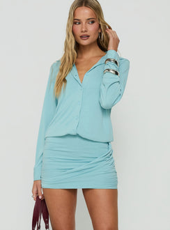 Eduarda Long Sleeve Button Down Mini Dress Blue
