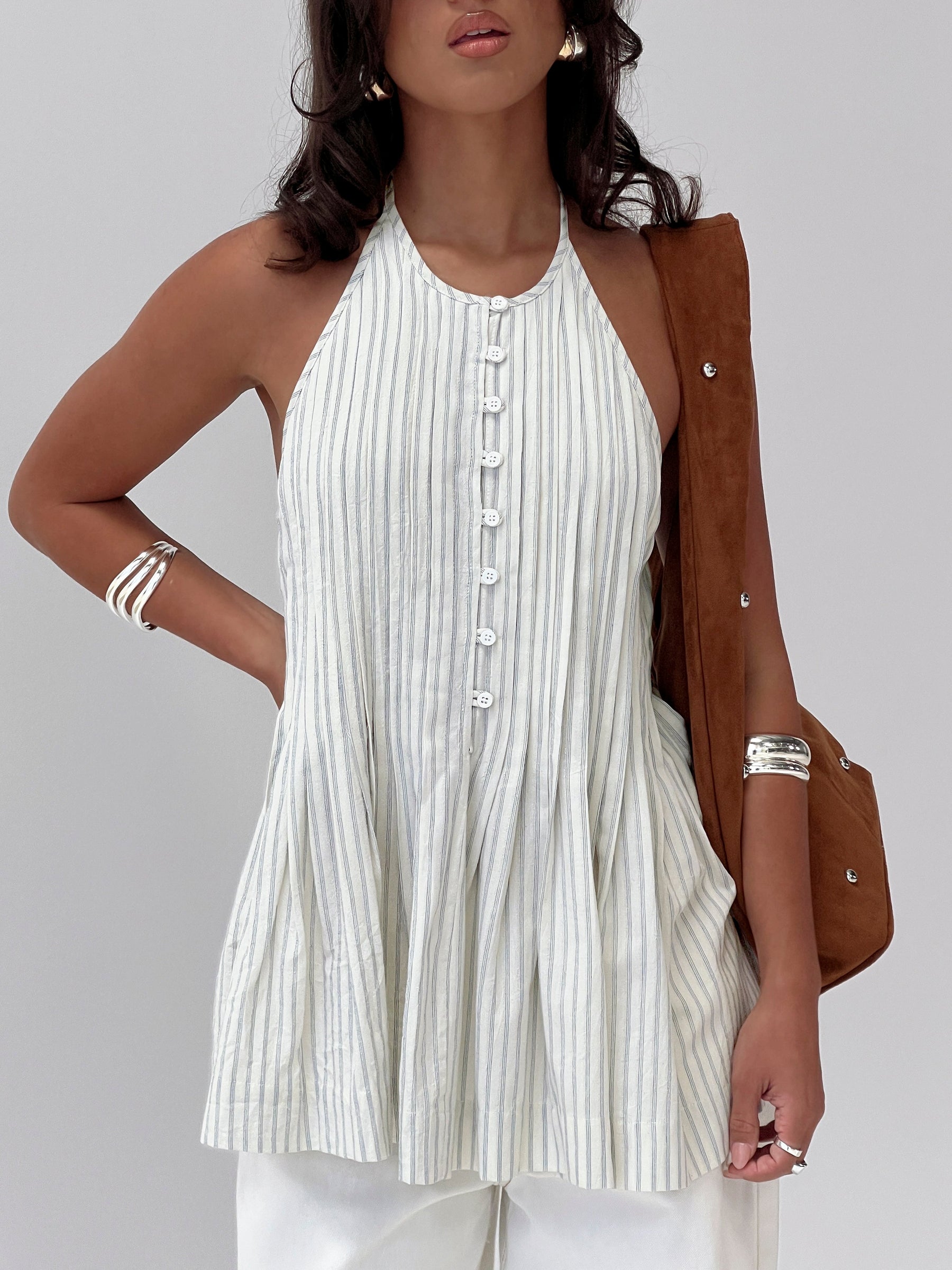 Invitation Only Low Back Top Blue Stripe