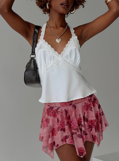 front view of model wearing Princess Polly Annaliese Top White Sleeveless V-Neck 