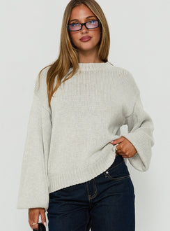 Harmony Balloon Sleeve Knit Sweater Grey Marle