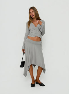 Talluleah Handkerchief Flowy Midi Skirt Grey