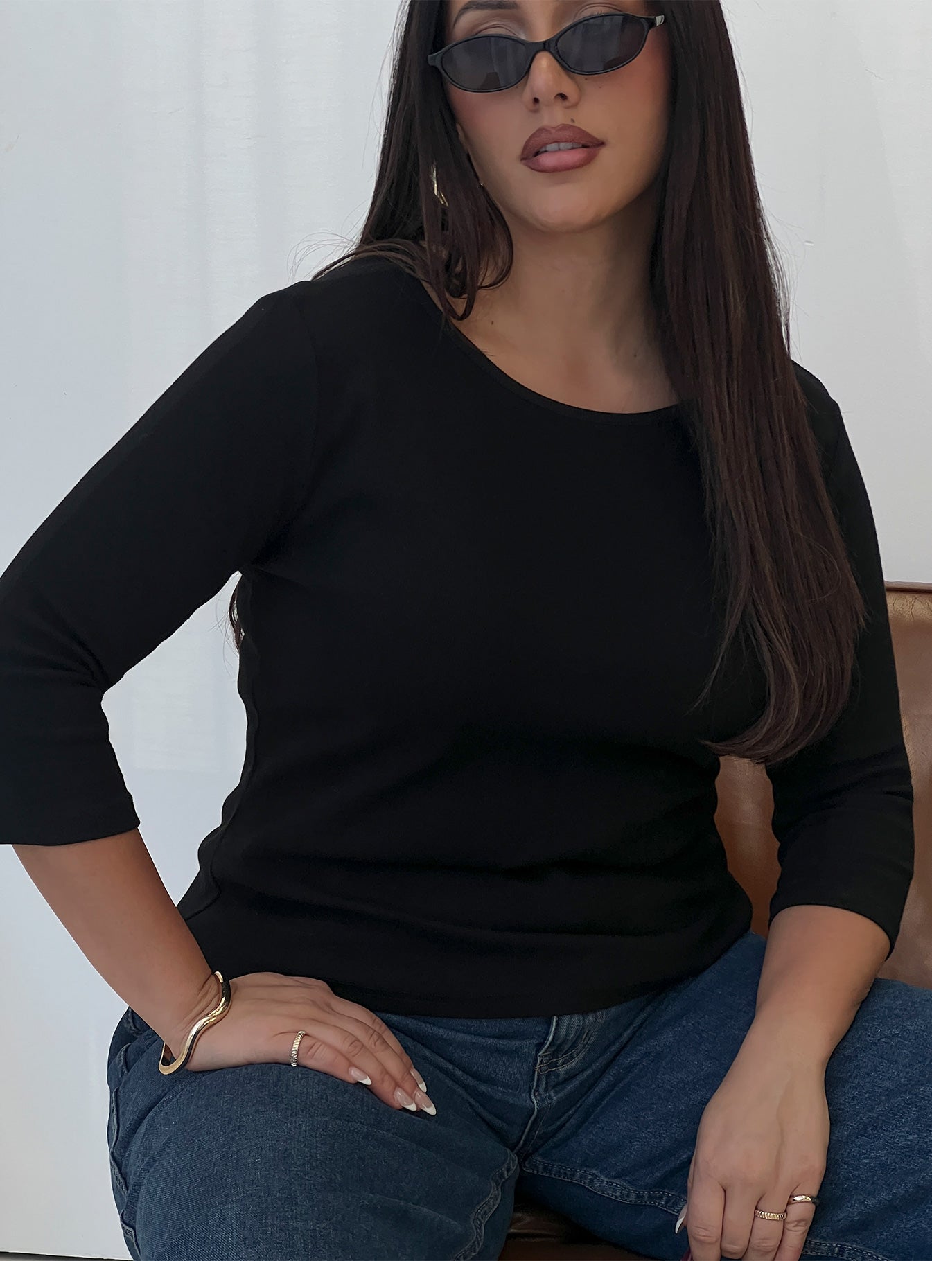 Elaia 3/4 Sleeve Top Black Curve