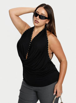 Khoda Studded Halter Top Black Curve