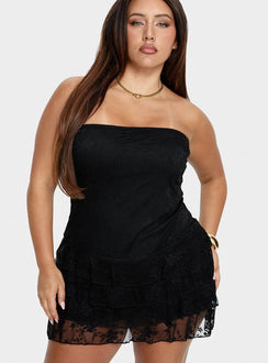 So Gorgeous Strapless Frill Playsuit Black Curve