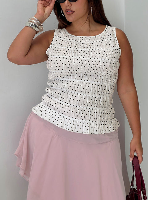Marleene Shirred Top White / Polka Dot Curve