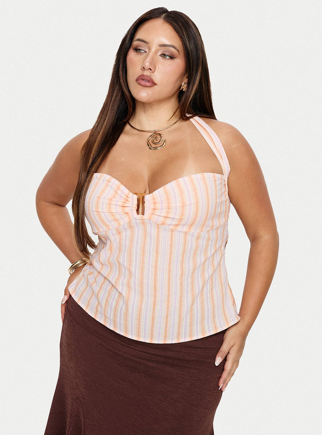 Isabetta Halter Top Orange Stripe Curve