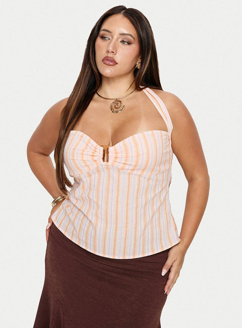 Isabetta Halter Top Orange Stripe Curve