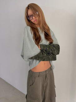 Ryann Long Sleeve Layered Top Grey / Camo